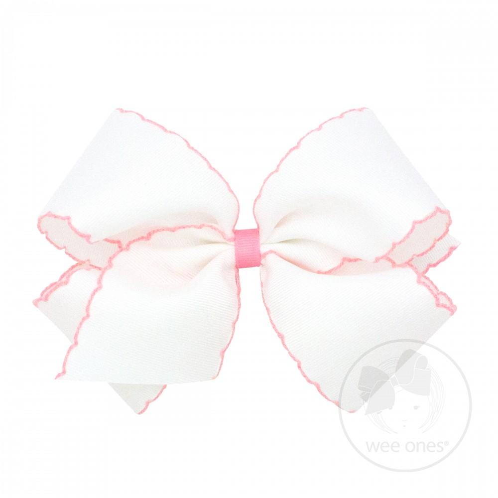 Wee Ones Scalloped Edge Grosgrain Bow Light Pink King - Bibs and