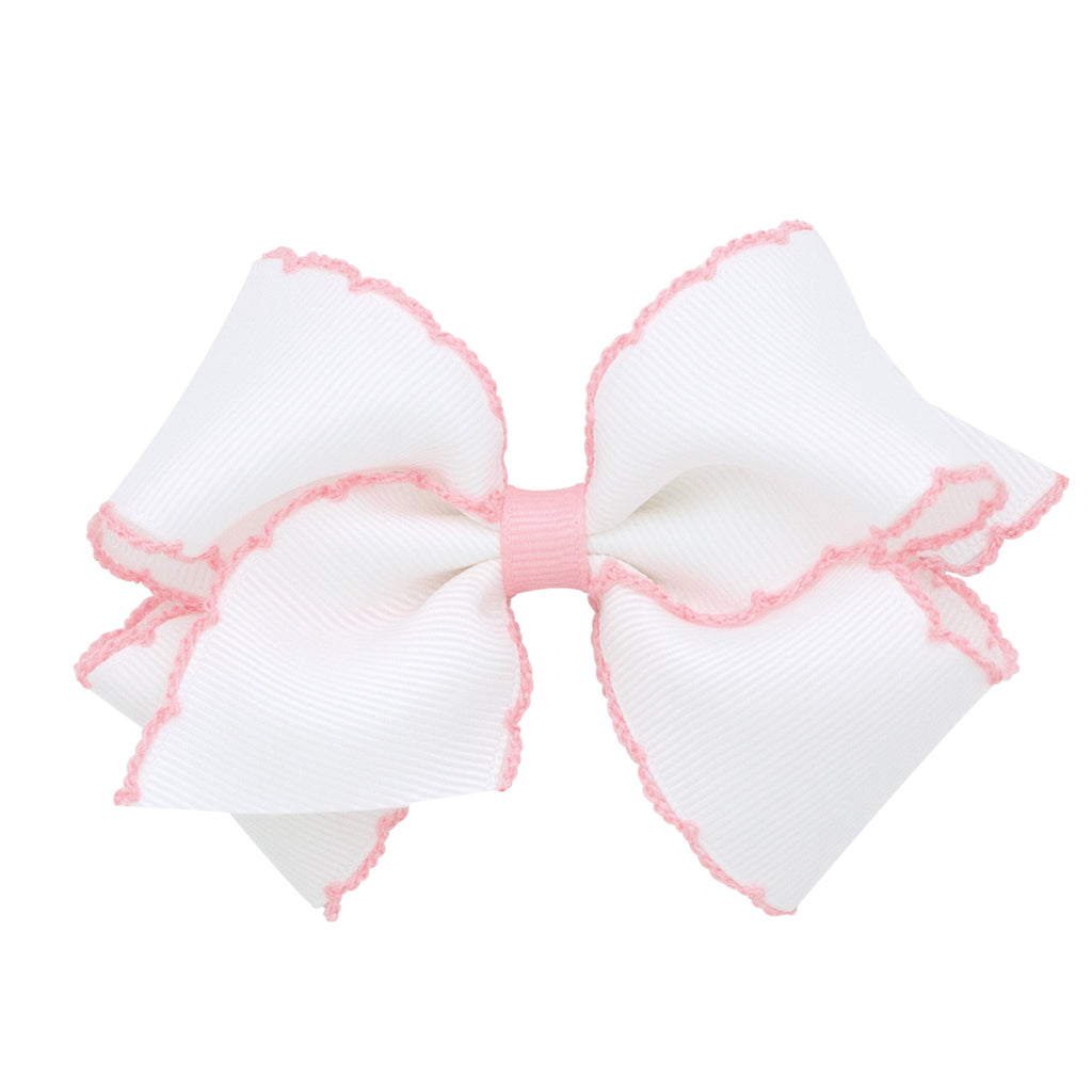 Medium moonstitch bow - White w/ pink - George & Co.