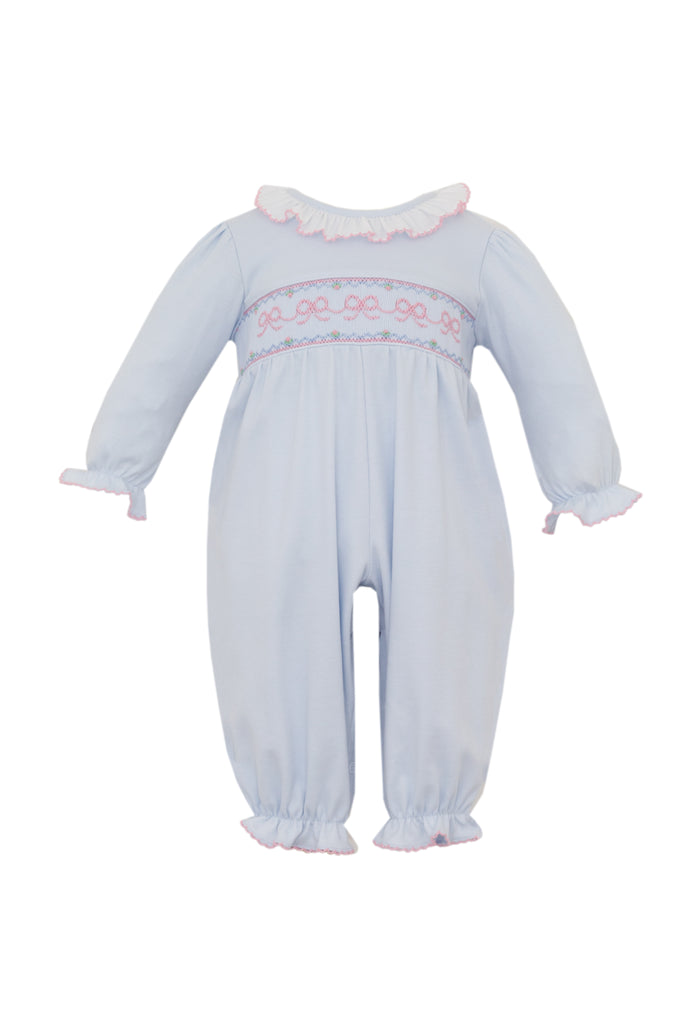 Bows Light Blue Knit Long Footie - George & Co.