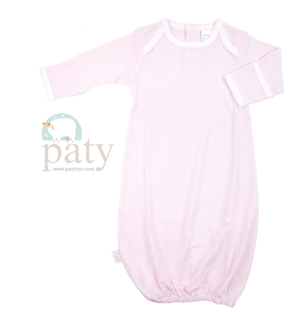 Pink Stripe Pima Overlap Shoulder Gown - George & Co.