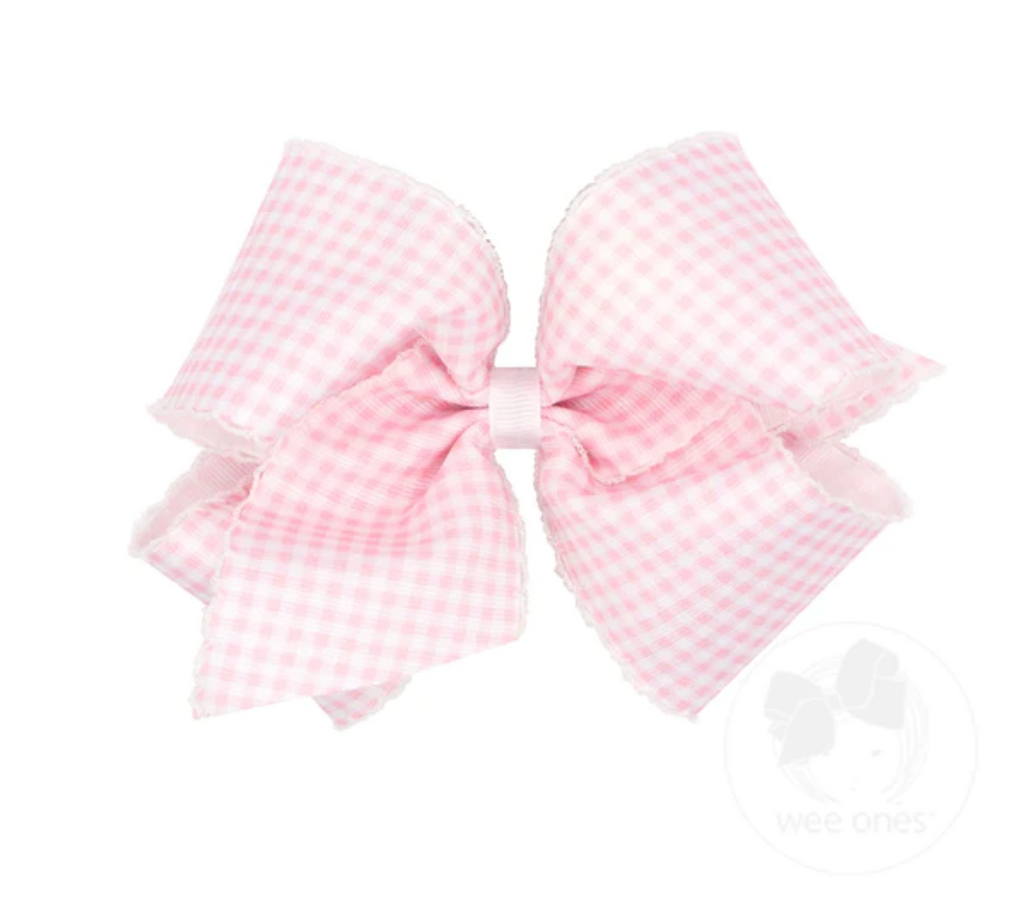 King Gingham Print Grosgrain Bow With Moonstitch Edge - pink - George & Co.