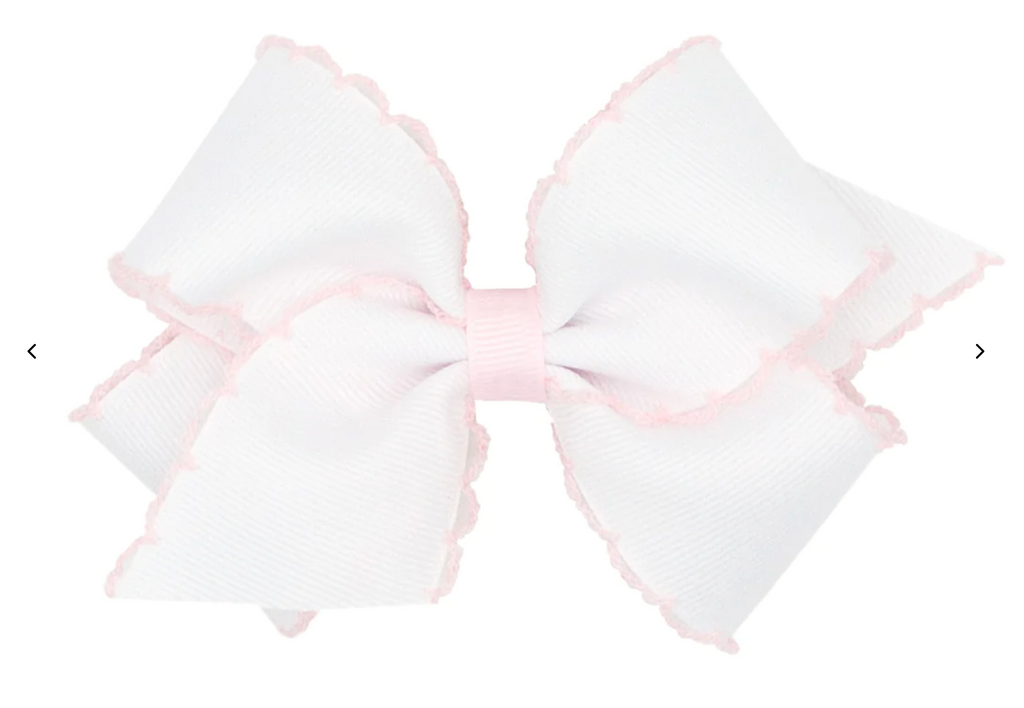 Medium moonstitch bow - White w/ Light Pink - George & Co.