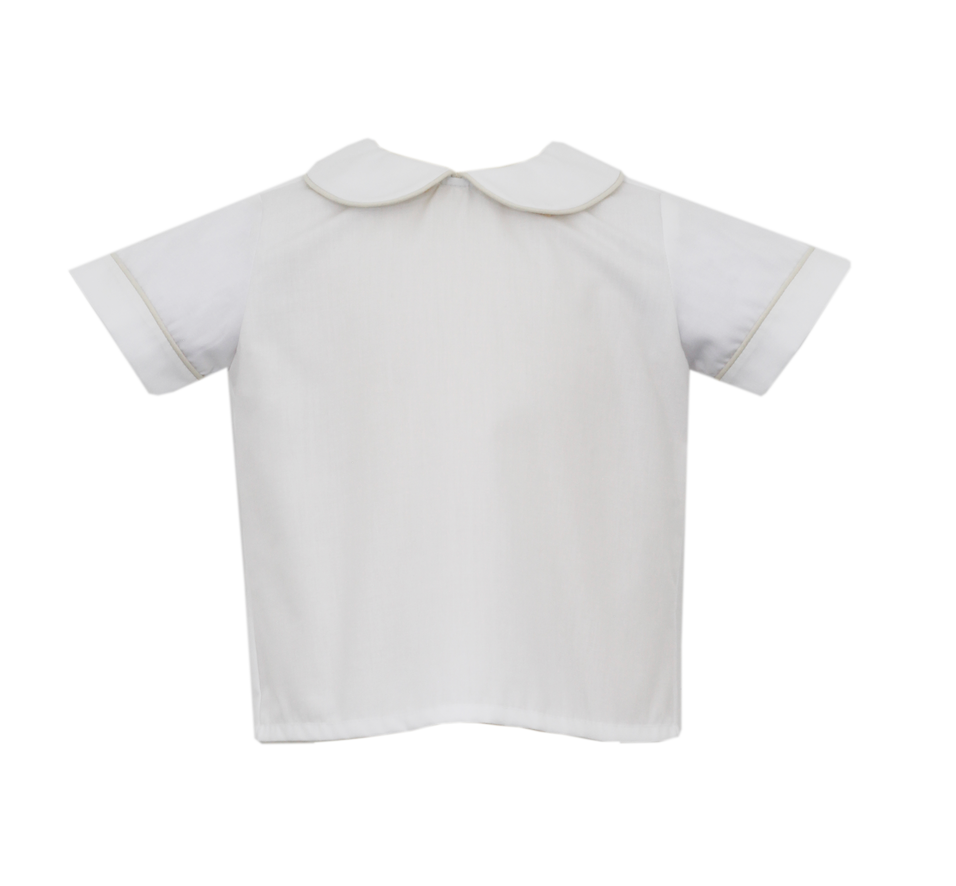 Crosses- Boy's shirt - White poplin w/ ecru pipping S/S - George & Co.