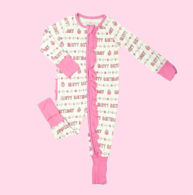 Bamboo Birthday Pajamas - Pink Romper - George & Co.