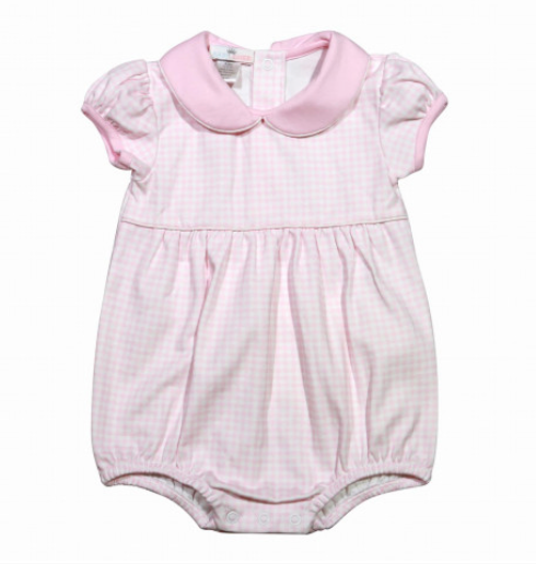Pink Gingham Baby Collared  Pima Bubble - George & Co.