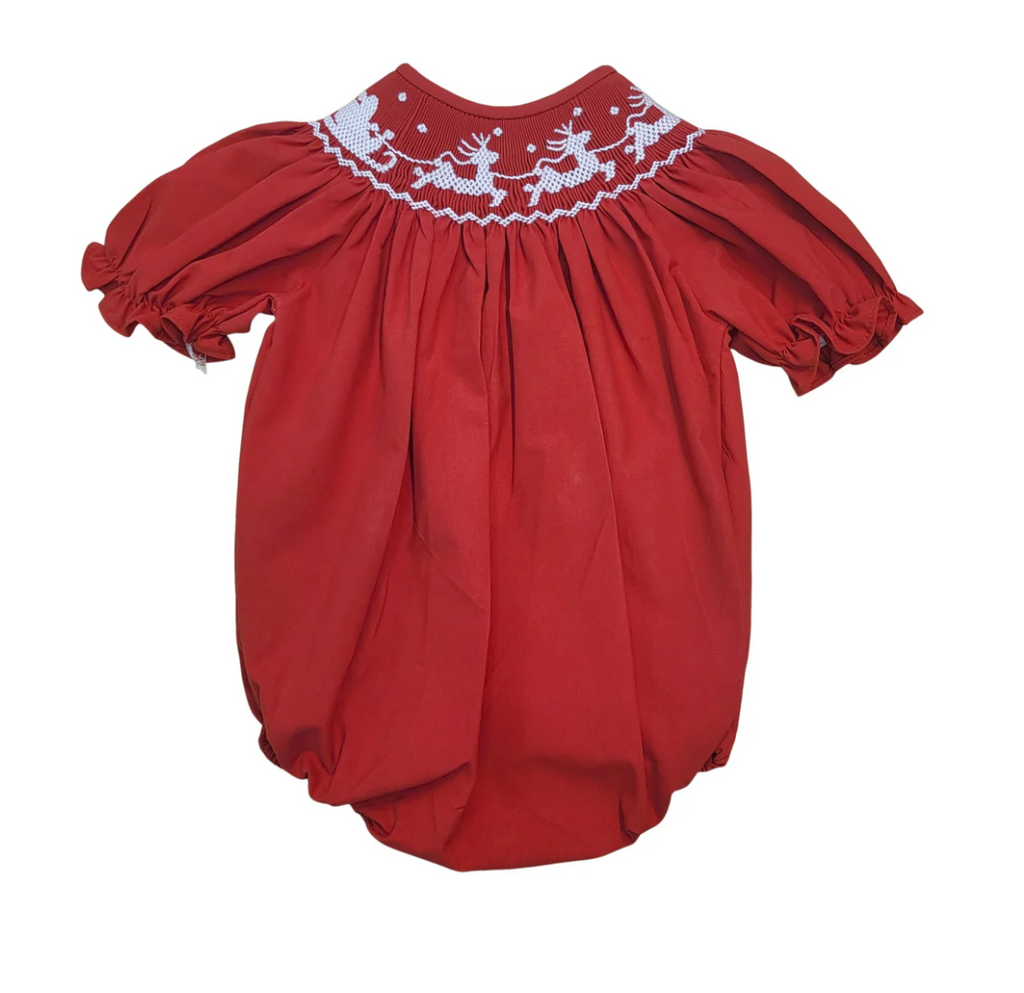 Santa Sleigh Smocked Pink Bubble - George & Co.