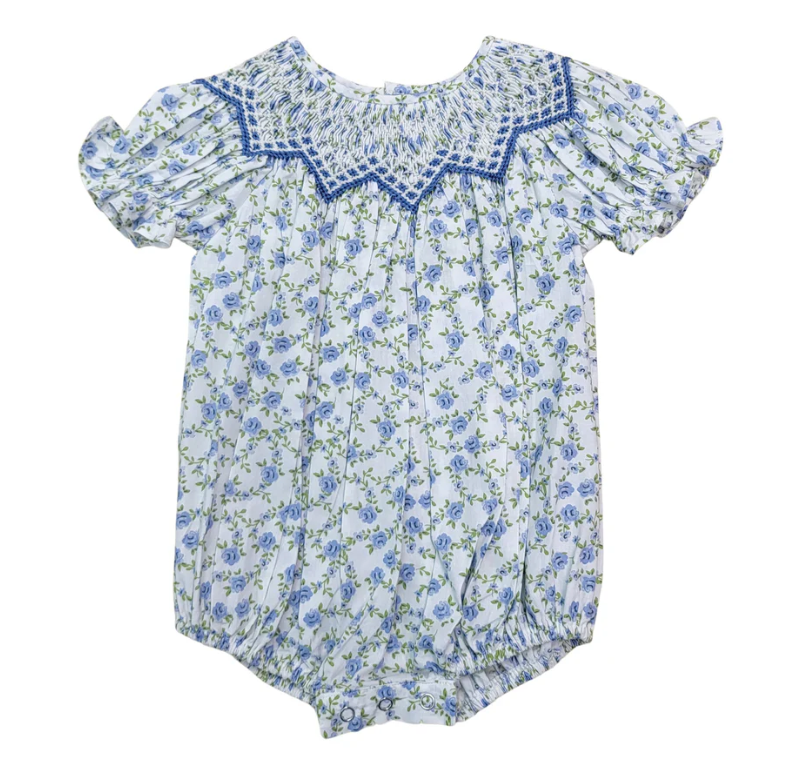 Jessica Blue Floral Smocked Bubble - George & Co.