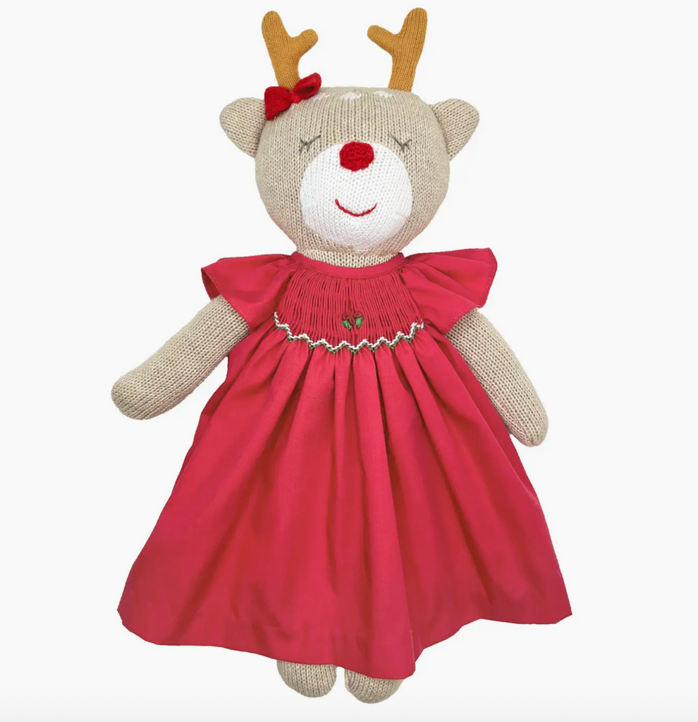 Knit Reindeer Doll with Solid Red Dress - George & Co.