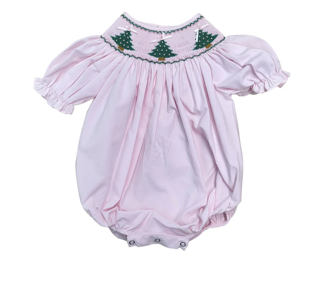 Christmas Tree Smocked Pink Bubble - George & Co.