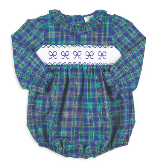 Mightnight Blue Smocked Bow Bubble - George & Co.