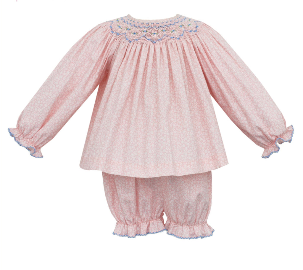 Football Smocked Light Pink Knit Long Sleeve Girls Blouse with Bow 12M