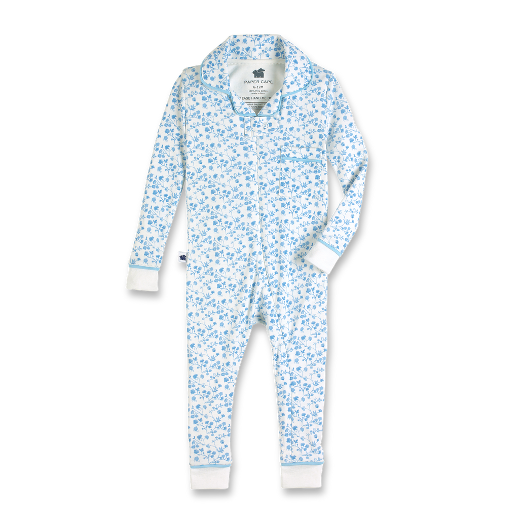 classic pajama footless onesie - blue vines - Made by McNamara