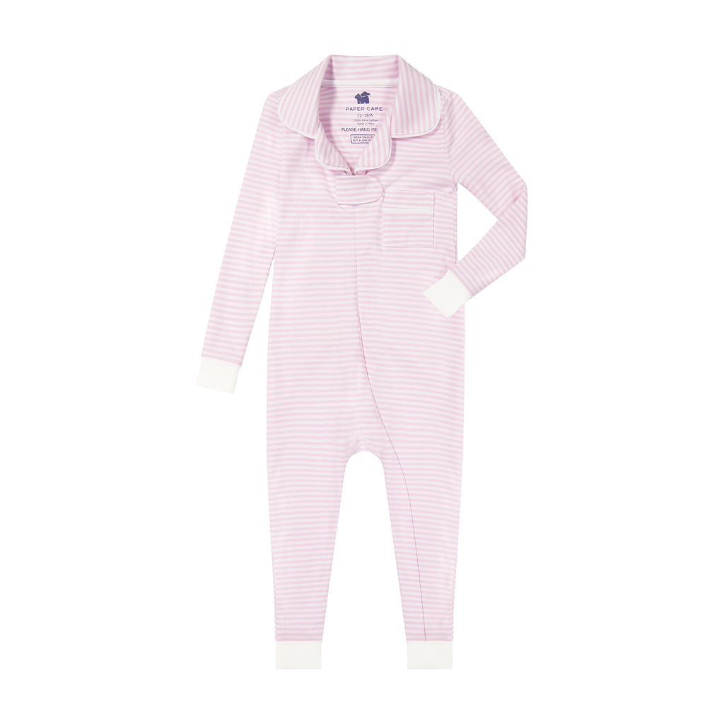 classic pajama footless onesie - pink stripe - Made by McNamara
