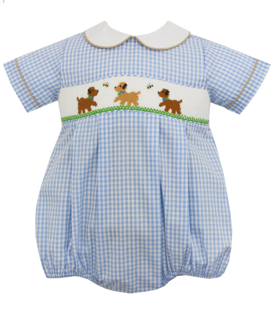 puppies smocked boy's bubble - Patch & Pals