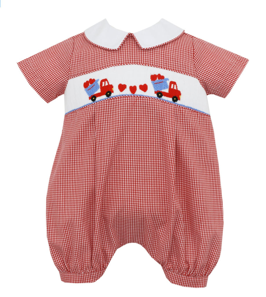 sweetheart smocked boy's romper - Patch & Pals