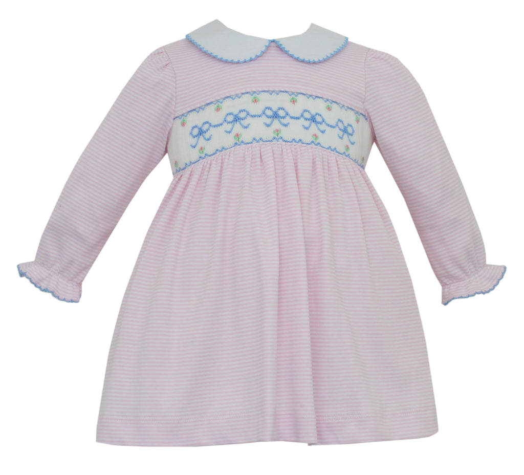 bows long sleeve smocked knit dress - Patch & Pals