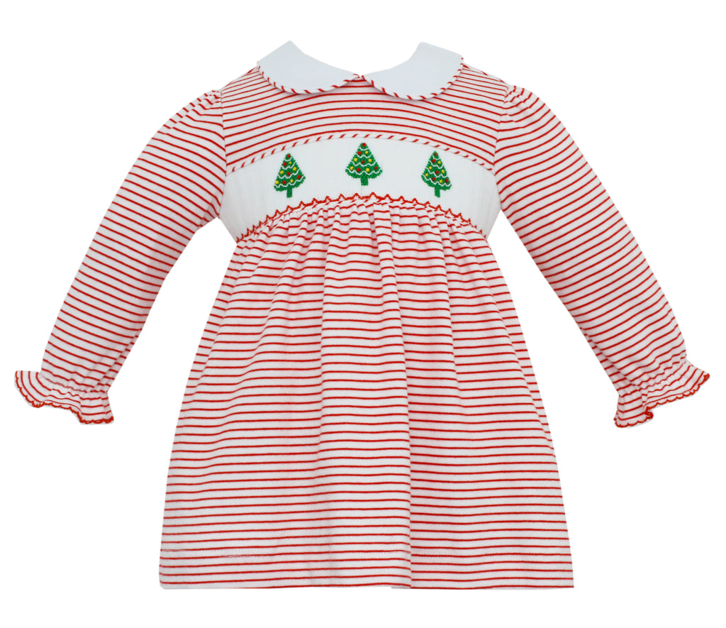 holiday trees long sleeve smocked knit dress - Patch & Pals