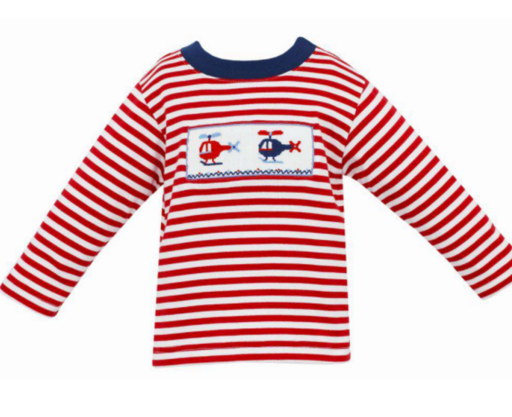 smocked knit long sleeve t shirt - helicopter - Patch & Pals