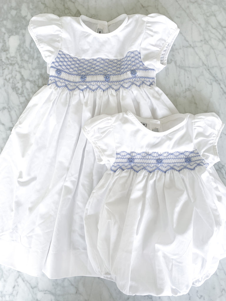 WHITE & BLUE SMOCKED DRESS - Made by McNamara