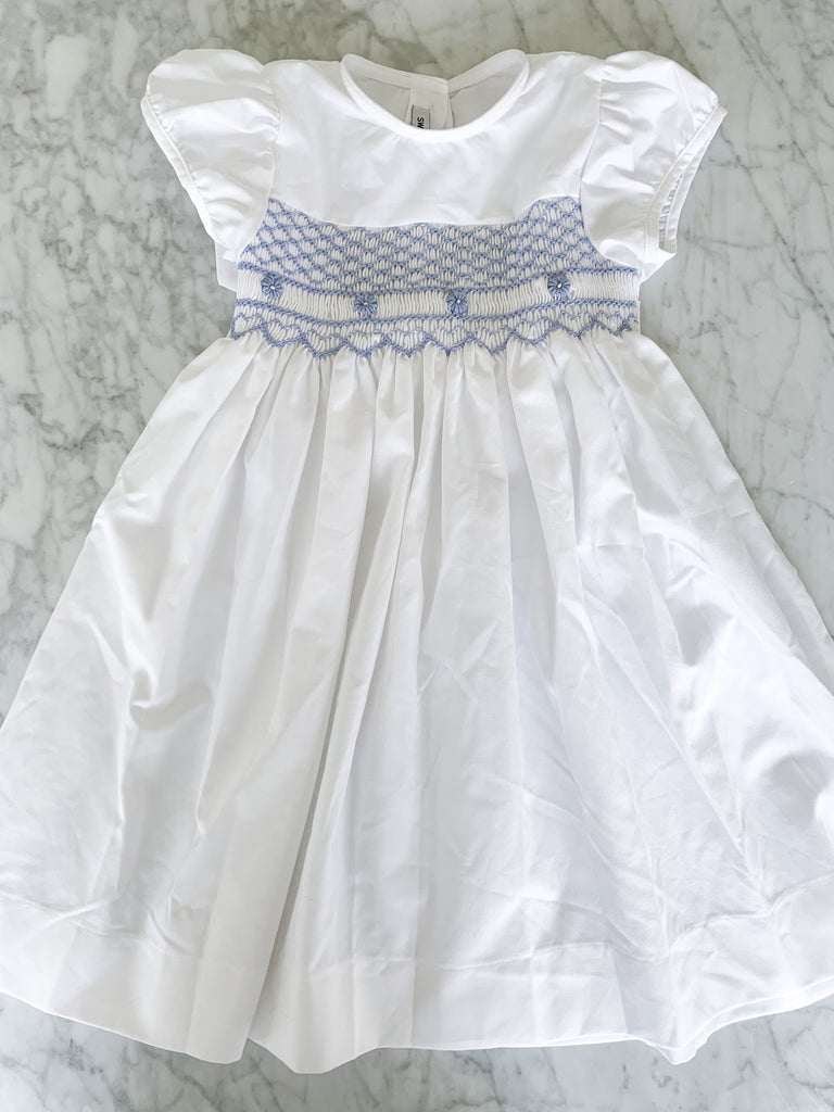 WHITE & BLUE SMOCKED DRESS - Made by McNamara