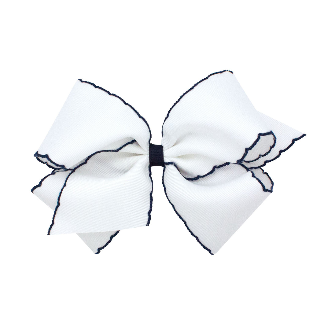 king moonstitch bow - white with navy - Made by McNamara