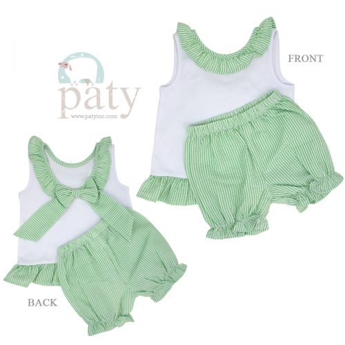 SEERSUCKER TWO PIECE RUFFLE SET WITH BOW - GREEN - Made by McNamara